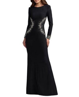  Long Sleeve Embellished Jersey Gown