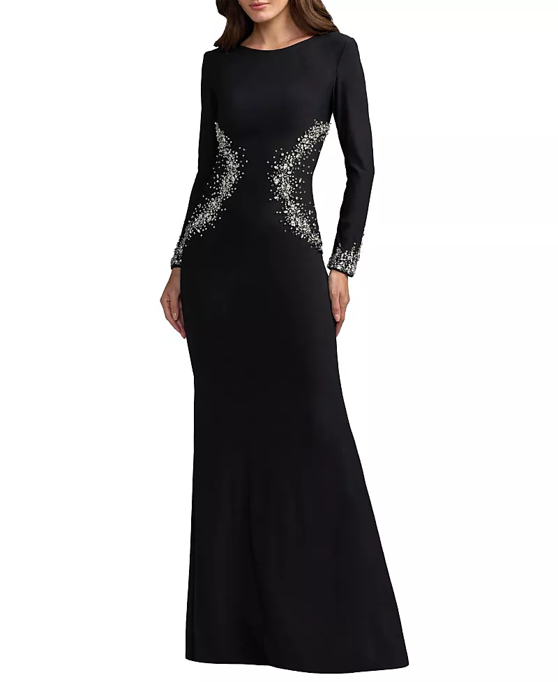 Mac Duggal Long Sleeve Embellished Jersey Gown