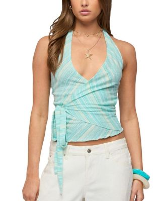  Aquarelle Striped Wrap Halter Top
