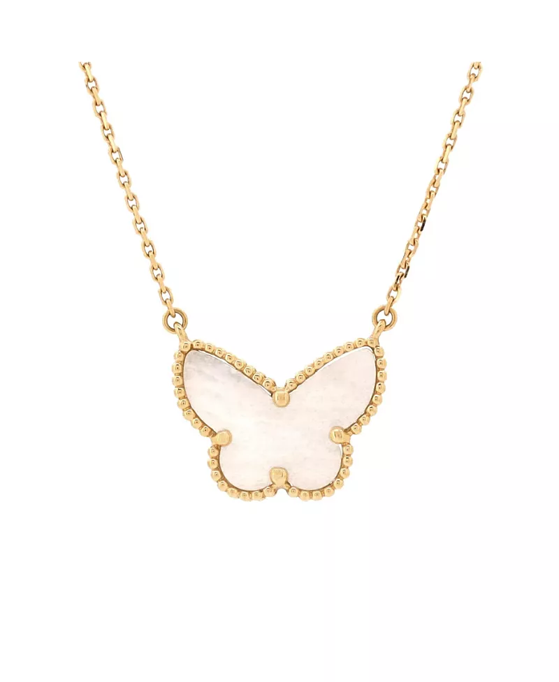 Pre-Owned Van Cleef & Arpels Lucky Alhambra Butterfly Pendant Necklace 18K Gold with Mother of Pearl, 16.5