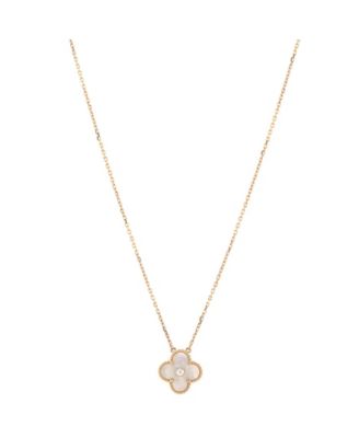  Vintage Alhambra Pendant Necklace 18K Gold and Gold Mother of Pearl with Diamond, 16.5"