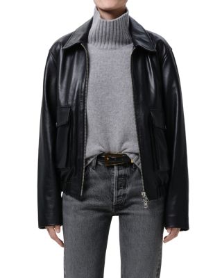 Leather Zip Front Bomber Jacket