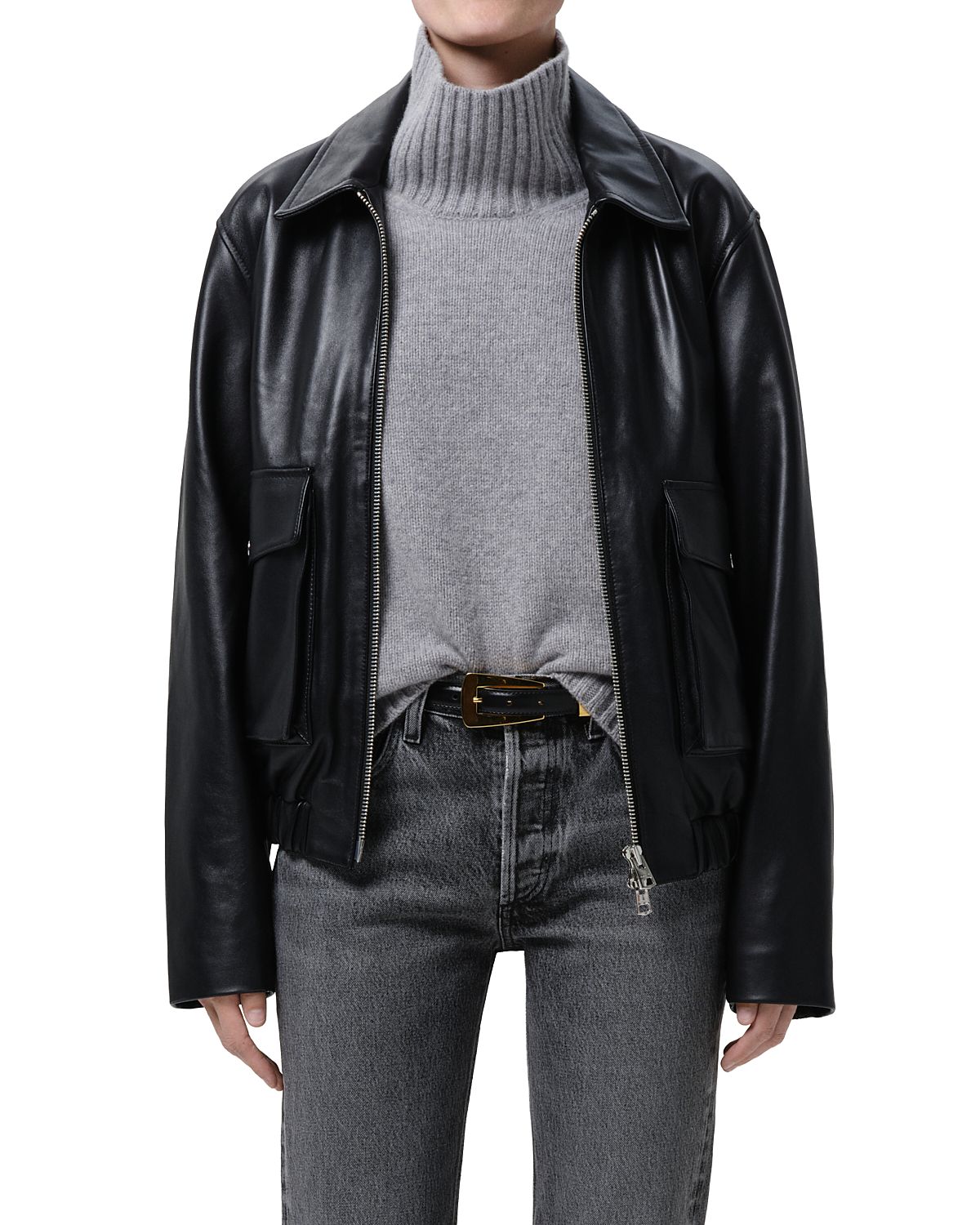 Citizens of Humanity Leather Zip Front Bomber Jacket
