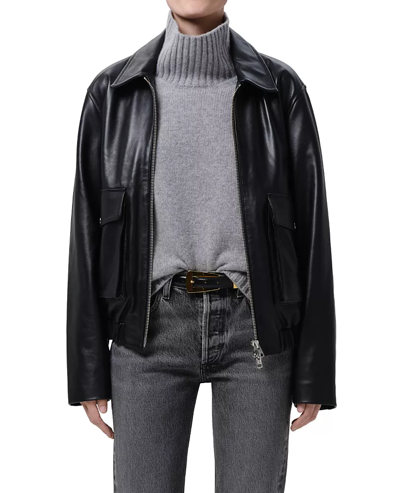 Citizens of Humanity Leather Zip Front Bomber Jacket