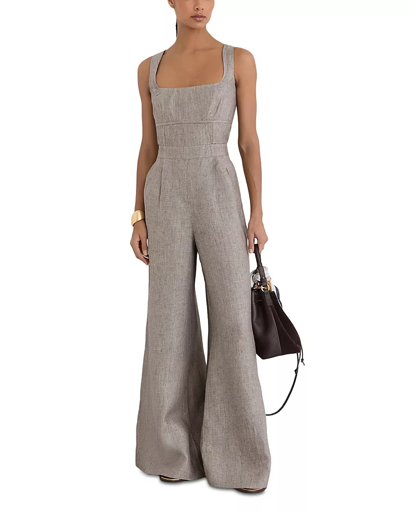 Reiss Flora Linen Square Neck Wide Leg Jumpsuit
