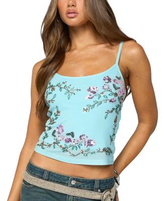 Blair Floral Bead & Sequin Mesh Top