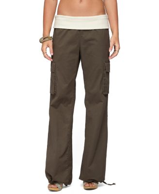  Jolee Contrast Ribbed Foldover Cargo Pants