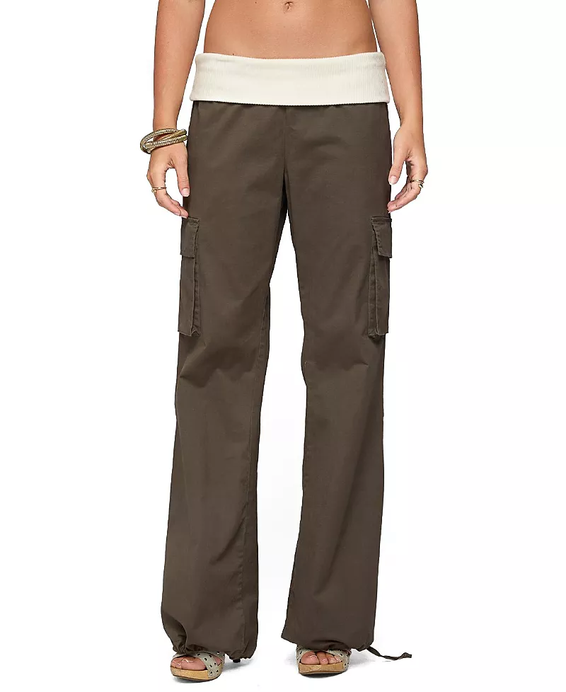 Edikted Jolee Contrast Ribbed Foldover Cargo Pants