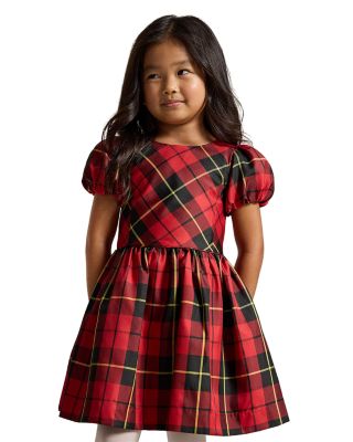 Girls' Plaid Balloon Sleeved Taffeta Dress - Little Kid