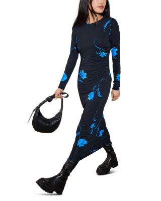 Printed Ruched Jersey Dress