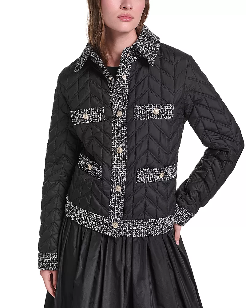 Karl Lagerfeld Paris Agyness Quilted Contrast Trim Jacket