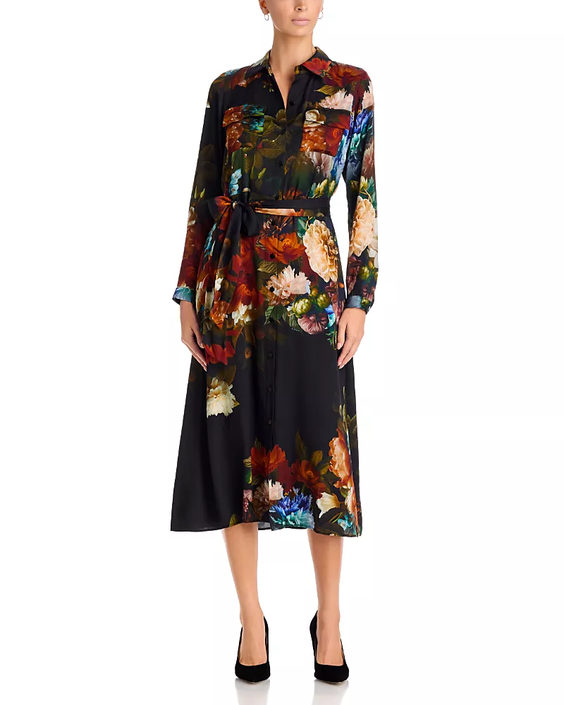Elie Tahari The Kataleya Silk Blend Belted Shirt Dress
