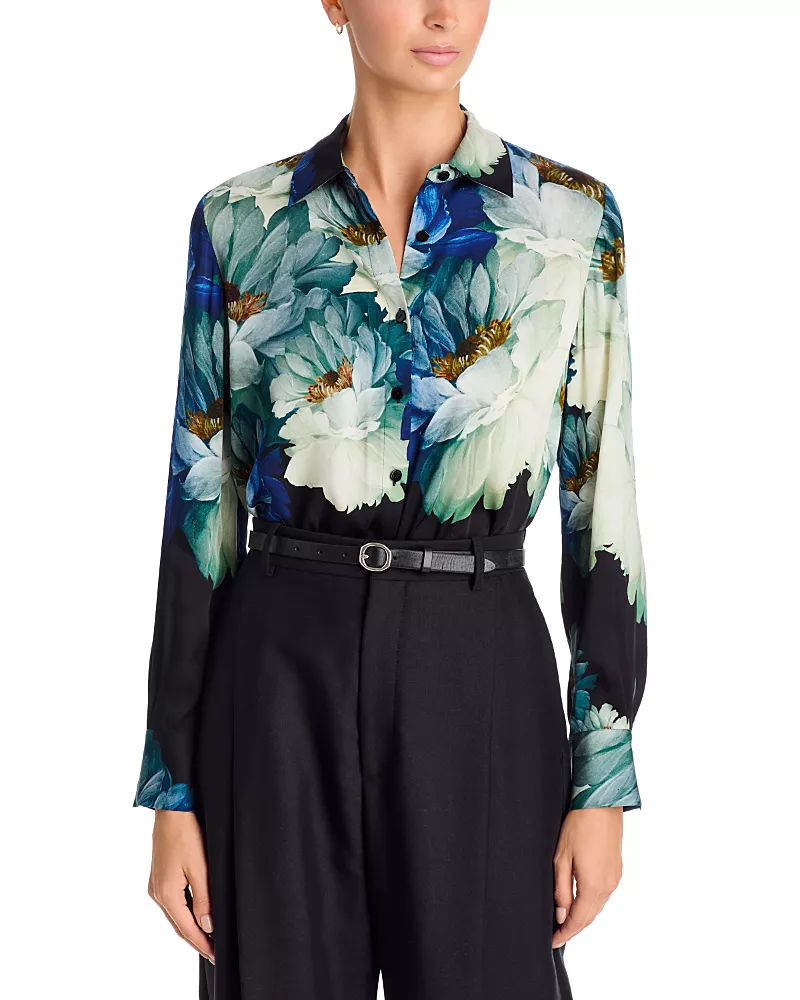 Elie Tahari Madeline Printed Button Front Blouse