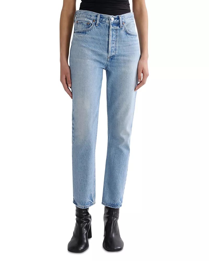 Agolde Riley High Rise Straight Crop Jeans in Steam