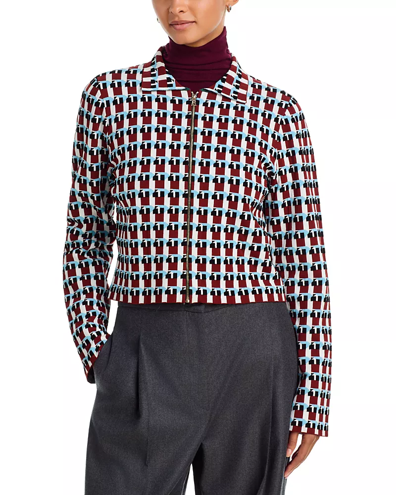 Zankov Sauve Cropped Geometric Zip Cardigan