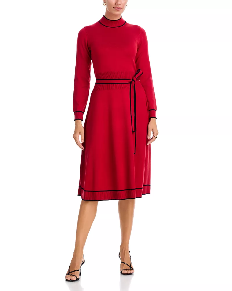 T Tahari Contrast Trim Belted Dress