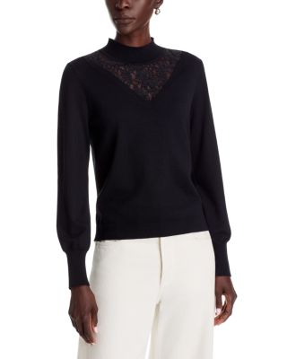 Lace Yoke Mock Neck Sweater
