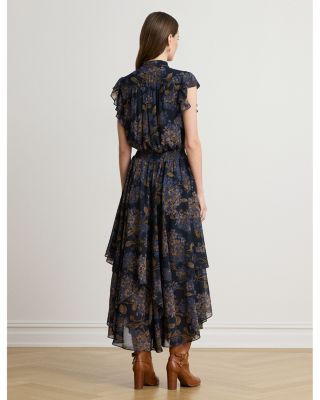 Petite Floral Crinkle Georgette Tie Neck Maxi Dress