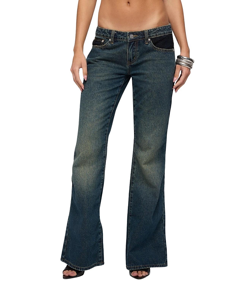 Edikted Tatem Lacey Low Rise Flared Jeans