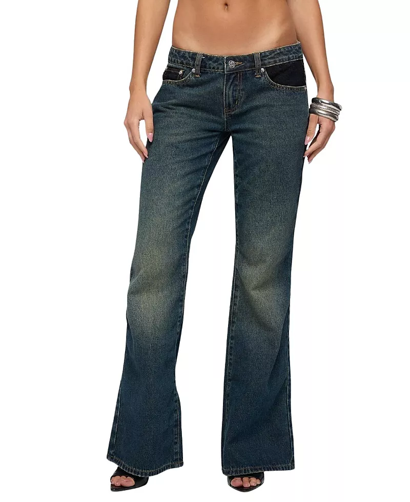 Edikted Tatem Lacey Low Rise Flared Jeans