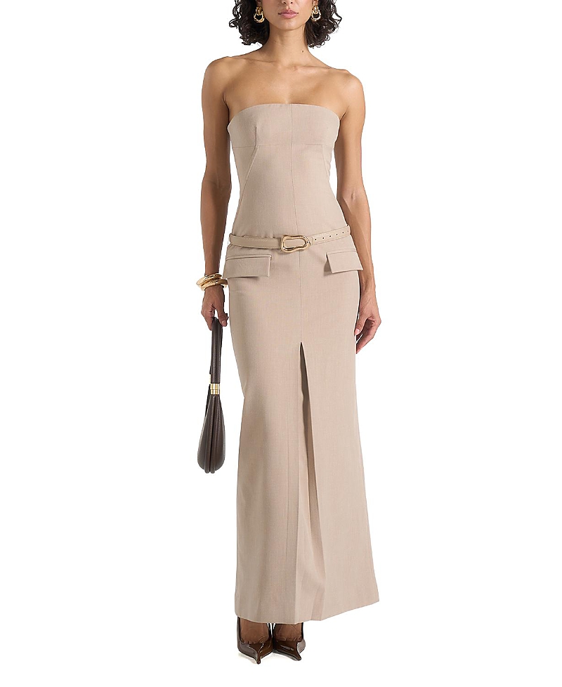 Maniere De Voir Tabitha Tailored Bandeau Belted Maxi Dress