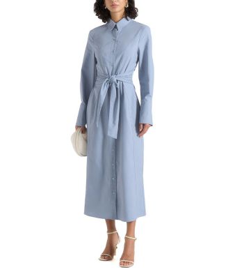 Fern Linen Midi Shirt Dress with Tie Waist