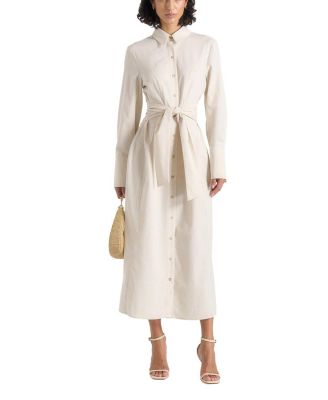 Maniere De Voir Fern Linen Midi Shirt Dress with Tie Waist