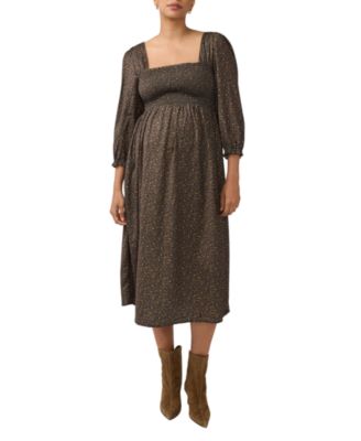  Smocked Sateen Maternity and Nursing Midi Dress