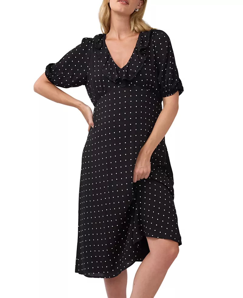 Ingrid & Isabel Ruffle V-Neck Maternity Midi Dress