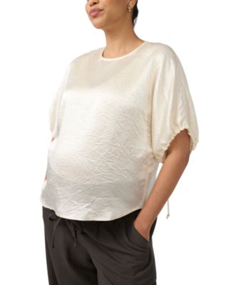Satin Puff Sleeve Maternity Blouse