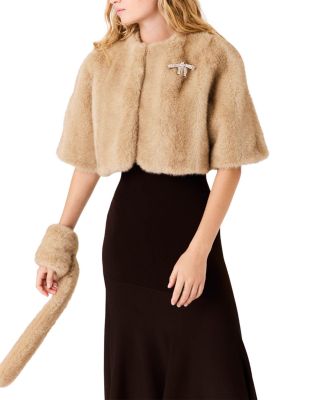 Collarless Faux Fur Jacket