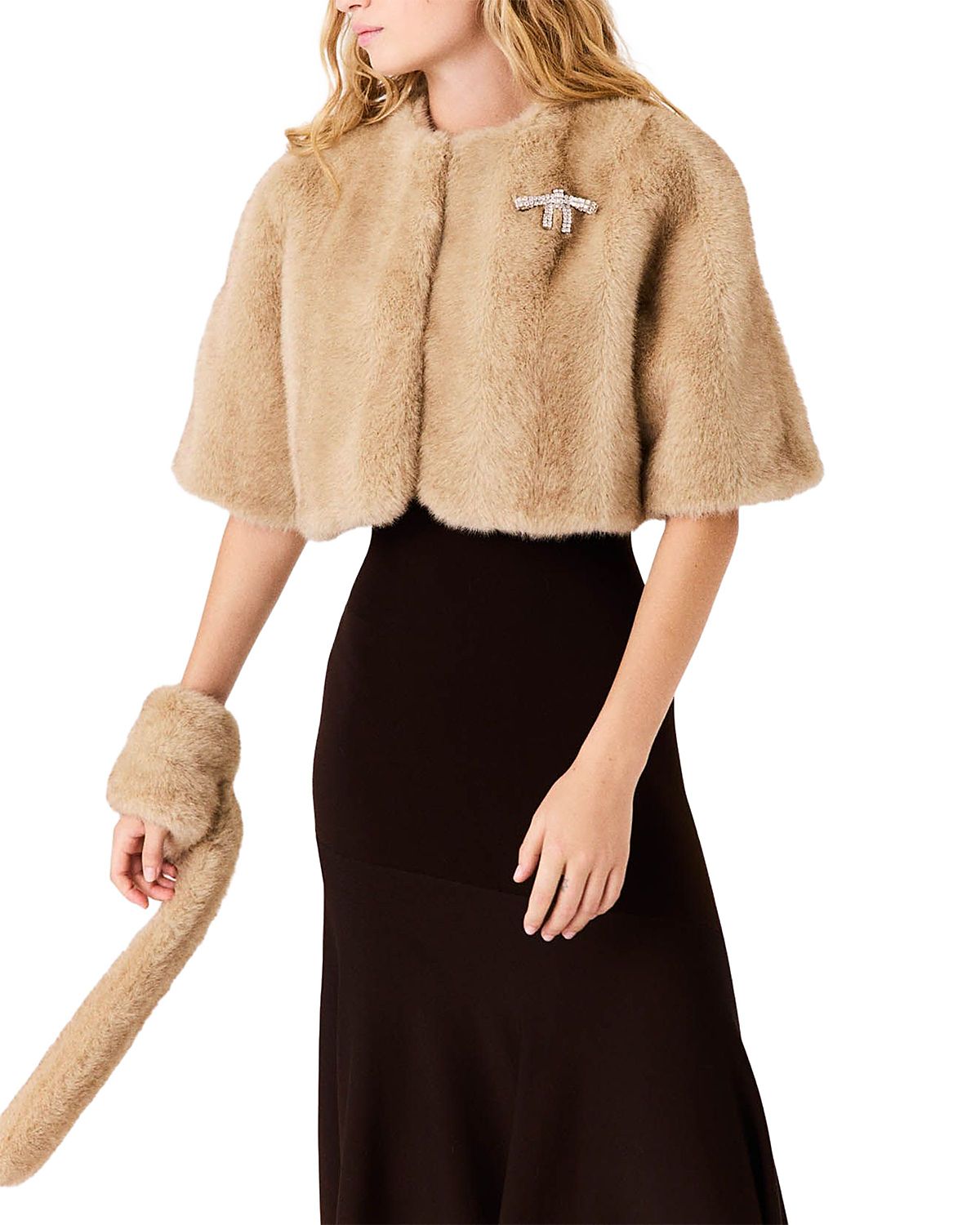 Maje Collarless Faux Fur Jacket