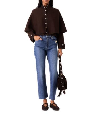 High Neck Cape Layered Cardigan Sweater - thumbnail 2