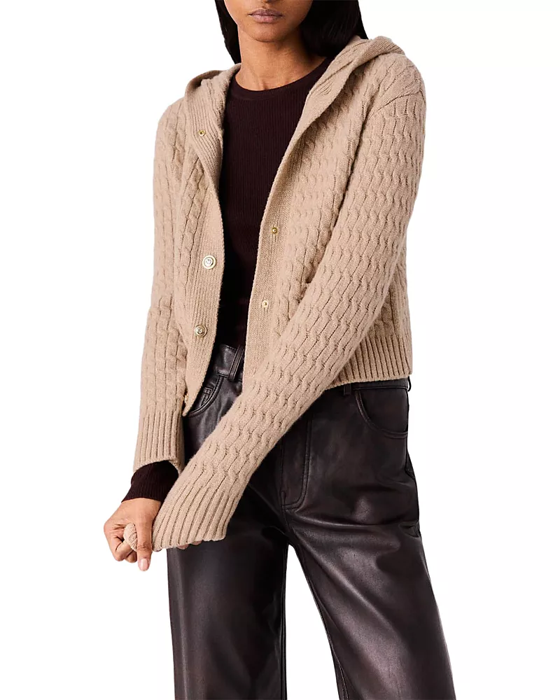 Maje Wool Hooded Cardigan Sweater