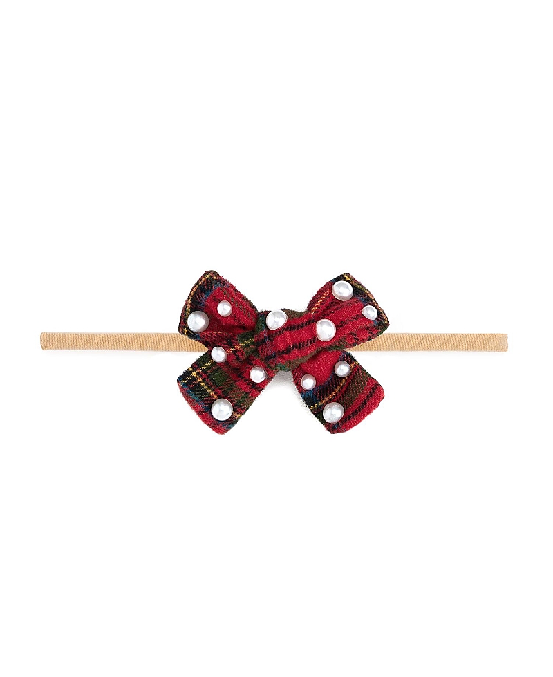 Sweet Wink Girls' Christmas Tartan Pearl Bow Baby Headband - Baby