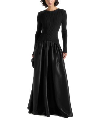 Adeline Knit & Satin Curved Hem Maxi Dress