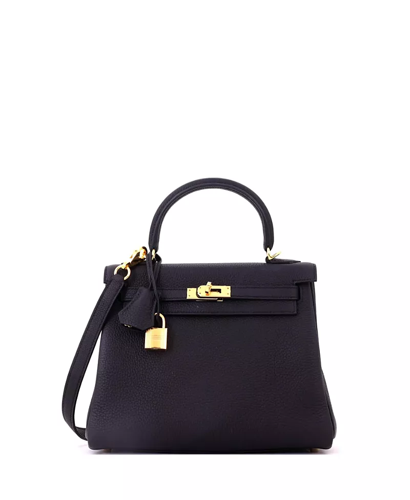 Pre-Owned HERMES Kelly 25 Togo Leather Gold Tone Shoulder Bag