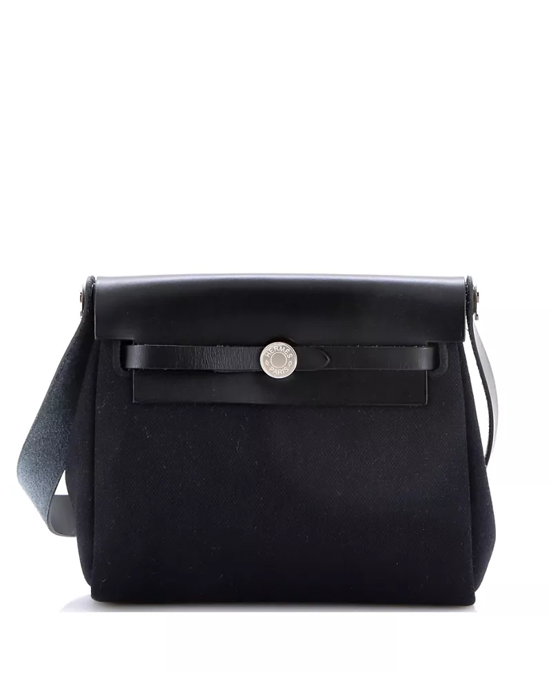 Pre-Owned HERMES Mini Herbag Zip Canvas & Leather Shoulder Bag