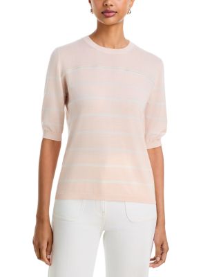 Striped Cashmere & Silk Short Sleeve Sweater