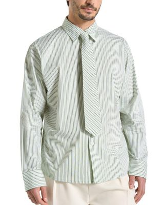 Dylan Unisex Pinstripe Long Sleeve Shirt with Detachable Tie