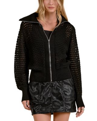 Cotton Zip Front Knit Cardigan