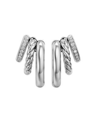 Multi Row Earrings in Sterling Silver with Diamonds, 18mm