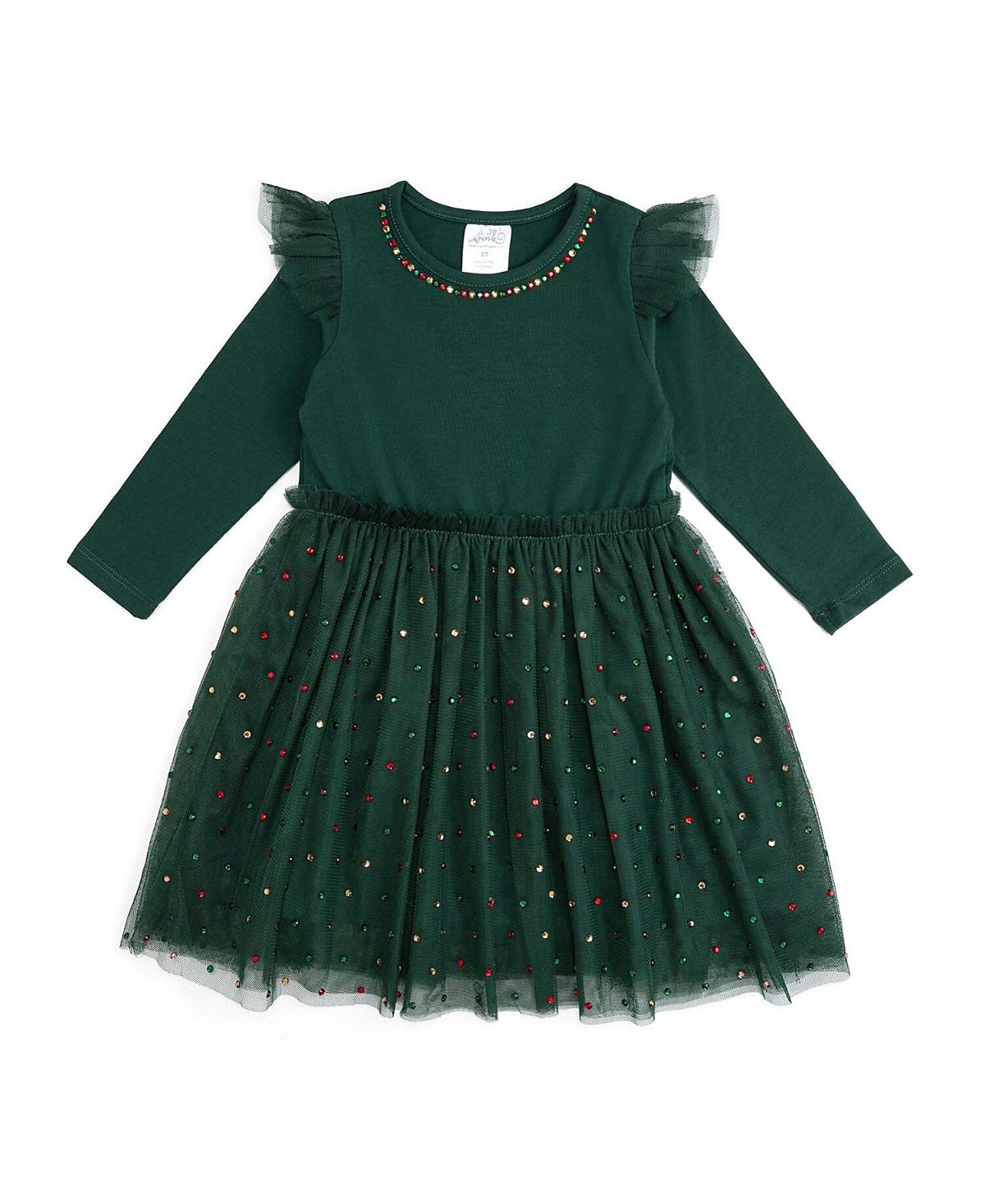 Sweet Wink Girls' Rhinestone Christmas Long Sleeve Tutu Dress - Baby, Little Kid, Big Kid