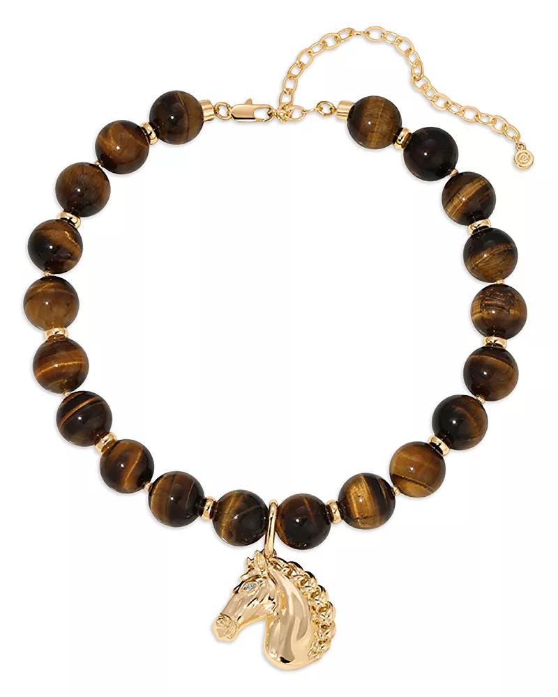 Ettika Stallion Tiger's Eye Beaded Pendant Necklace, 15.5