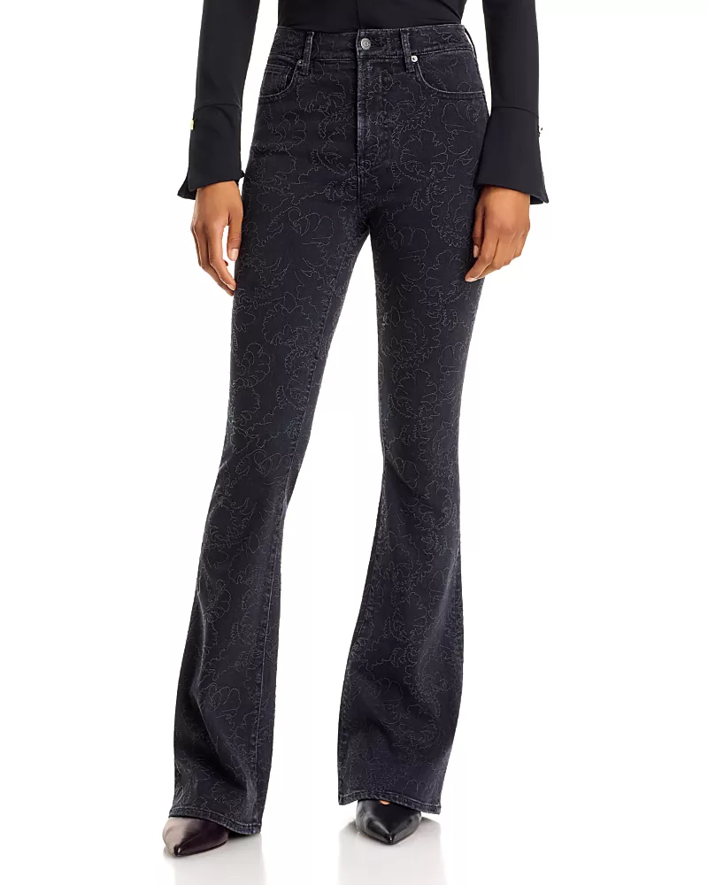Veronica Beard Beverly High Rise Embroidered Flare Jeans in Washed Onyx
