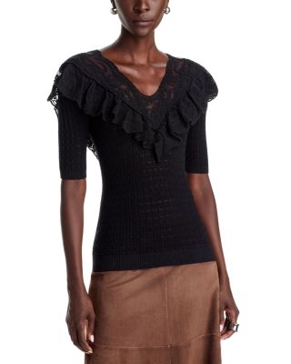 Chandra Wool Ruffled Lace Trim Sweater