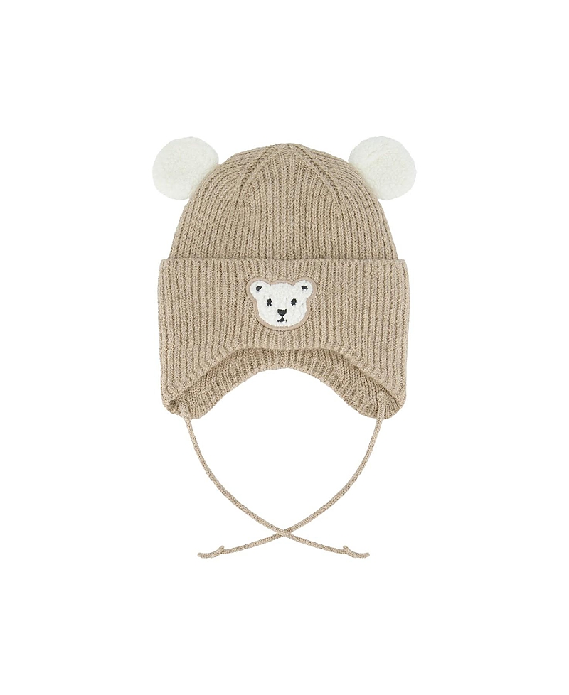 Deux Par Deux Unisex Teddy Bear Ear Flap Fleece Lined Winter Knit Hat - Baby In Neutral