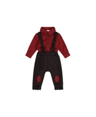  Boys' Button Front Bodysuit Suspender Pants Set - Baby