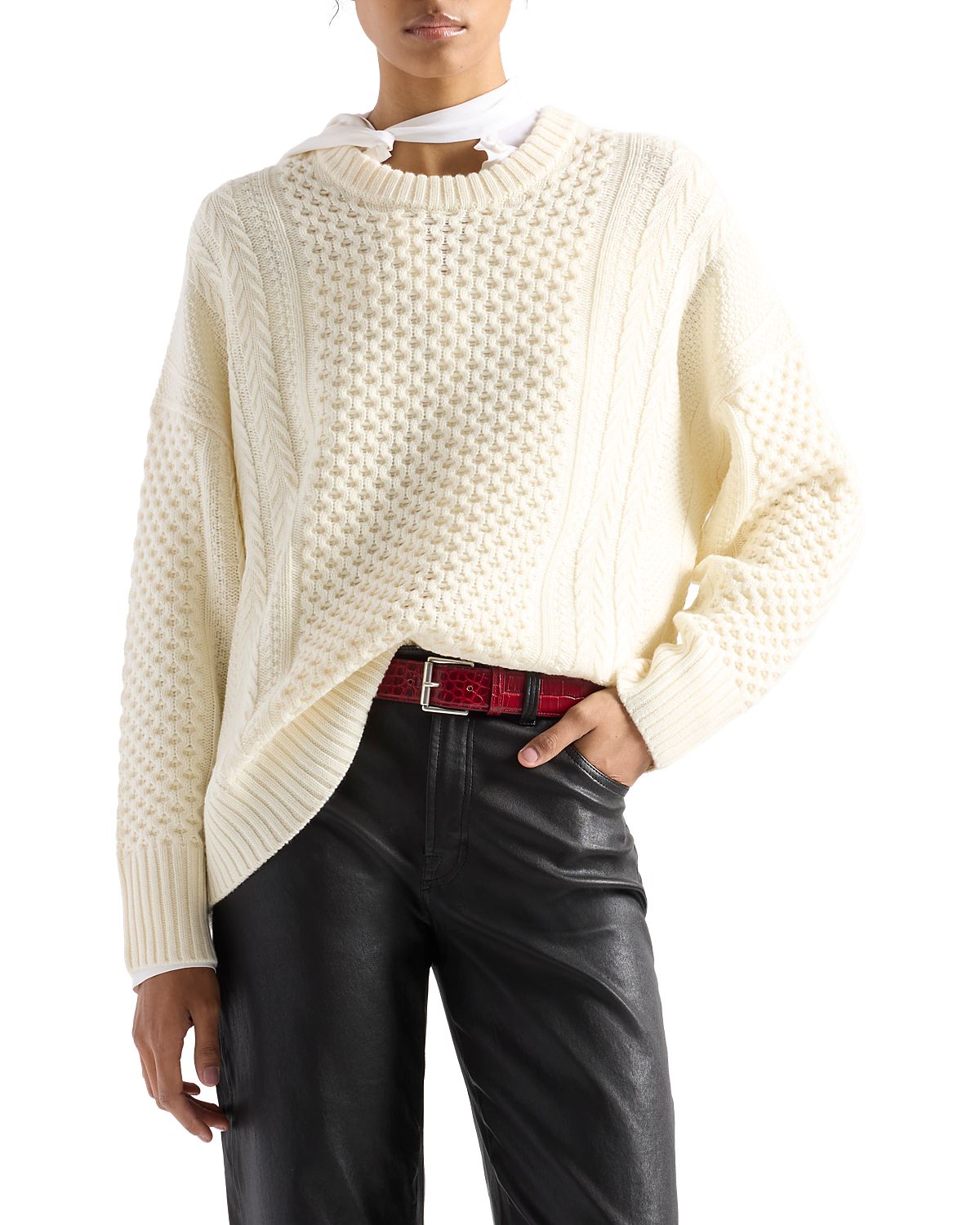 7 For All Mankind Wool Fisherman Crewneck Sweater