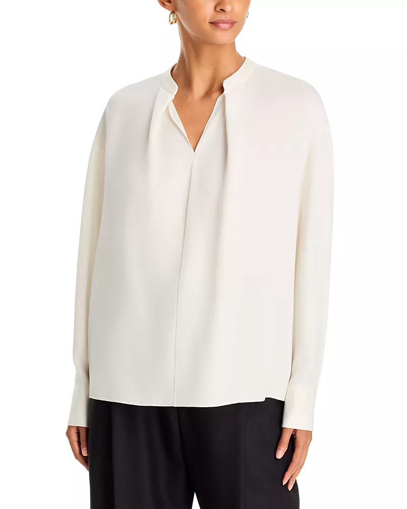 Theory Silk Soft Pleat Neck Top